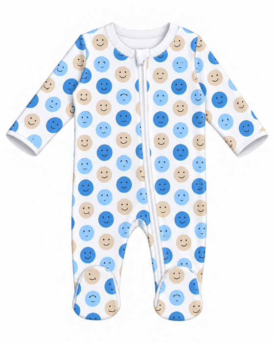 Baby Footie - Blue Smiley Dot