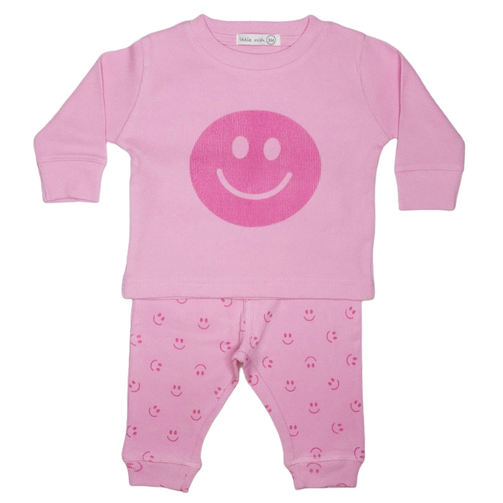 Baby Long Sleeve Shirt and Pants Set - Pink Smiles (8173837779228)