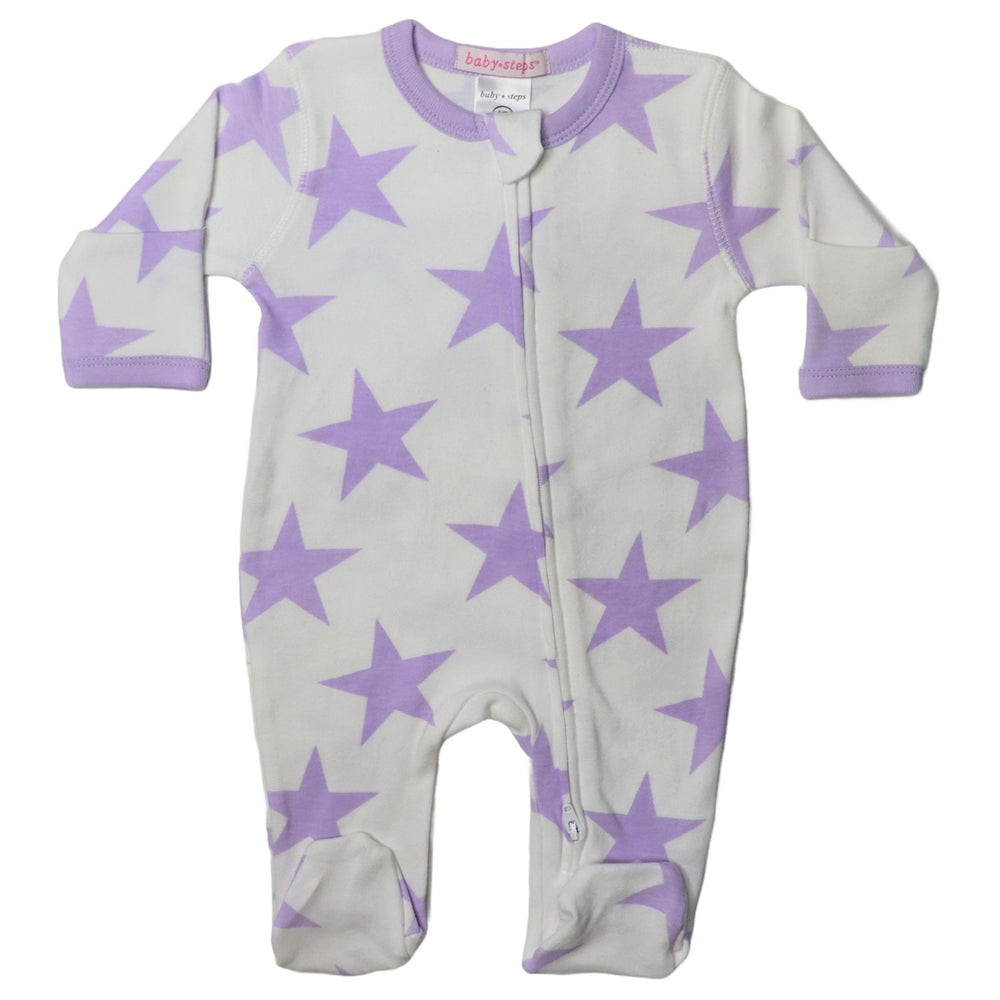 Baby Zipper Footie - Large Star Lilac (8466948522268)