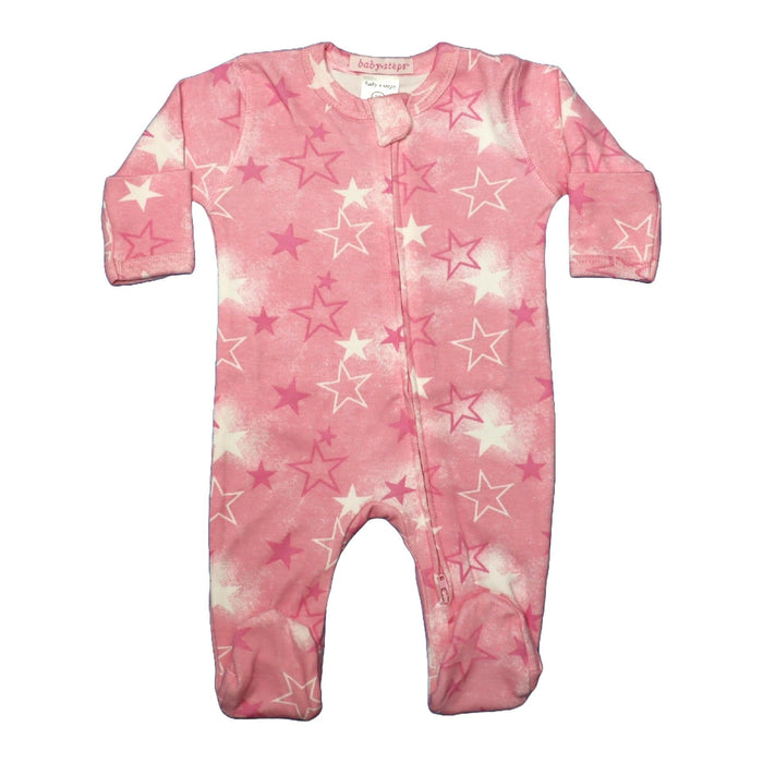 Baby Zipper Footie - Pink Spray Star (8986903445788)