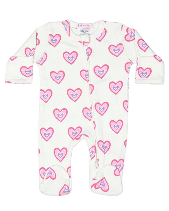Baby Zipper Footie - Soft Hearts