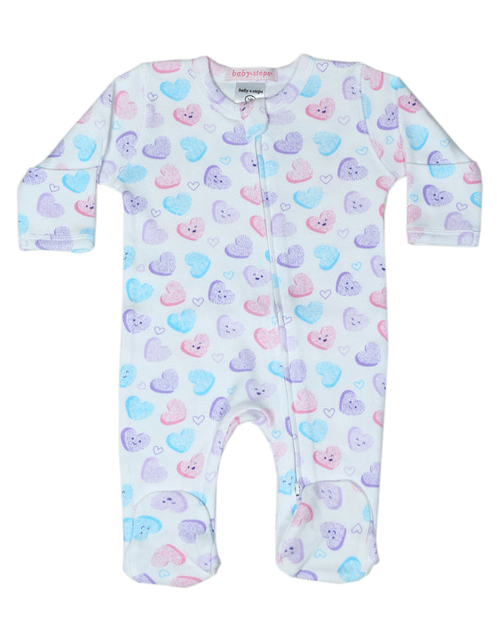 Baby Zipper Footie - Happy Hearts