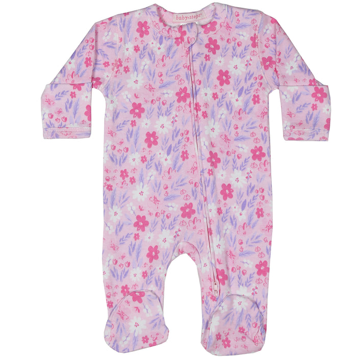 Baby Two-Way Zipper Footie - Water Color Floral (10038894854428) (10616040620316) (10616040685852)