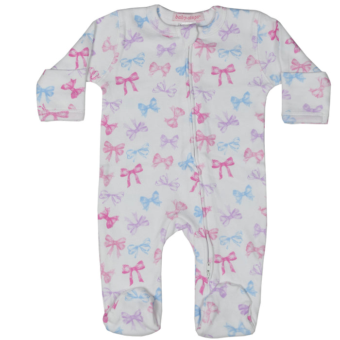Baby Two-Way Zipper Footie - Tossed Bows (10038902325532) (10616039932188)