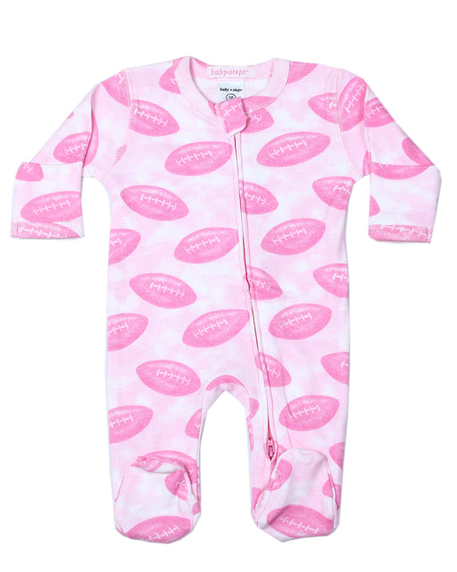 Baby Two-Way Zipper Footie - Pink Football (10043242184988) (10616048943388)