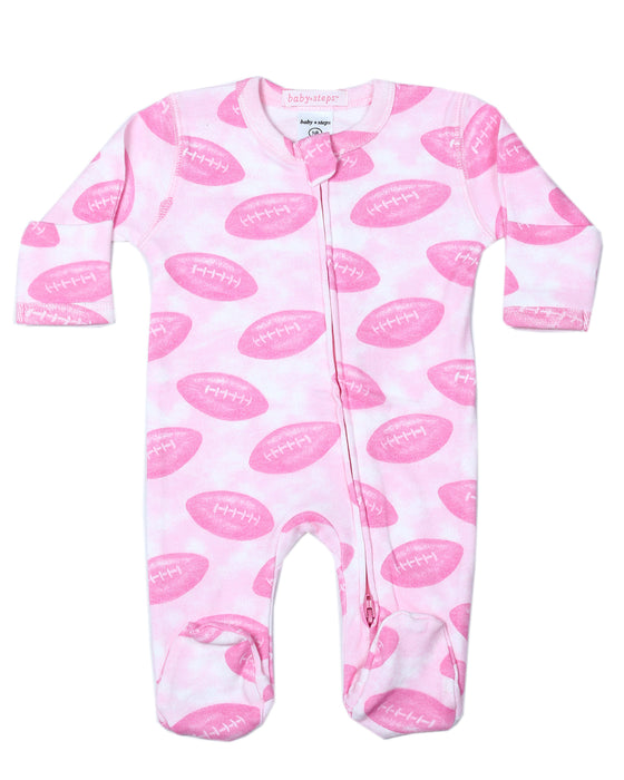 Baby Two-Way Zipper Footie - Pink Football (10043242184988) (10616048943388)