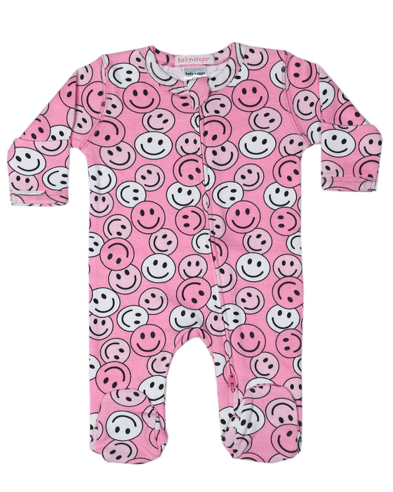 Baby Zipper Footie - Smile Party Pink