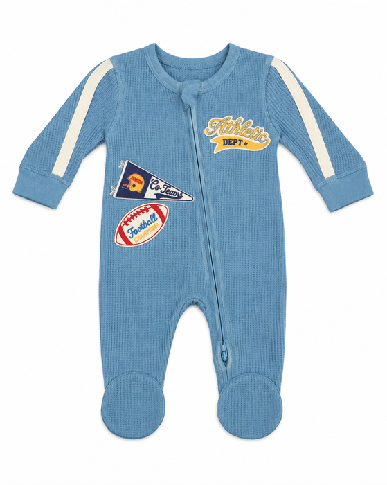 Baby Thermal Footie - Varsity Football - Dusty Blue