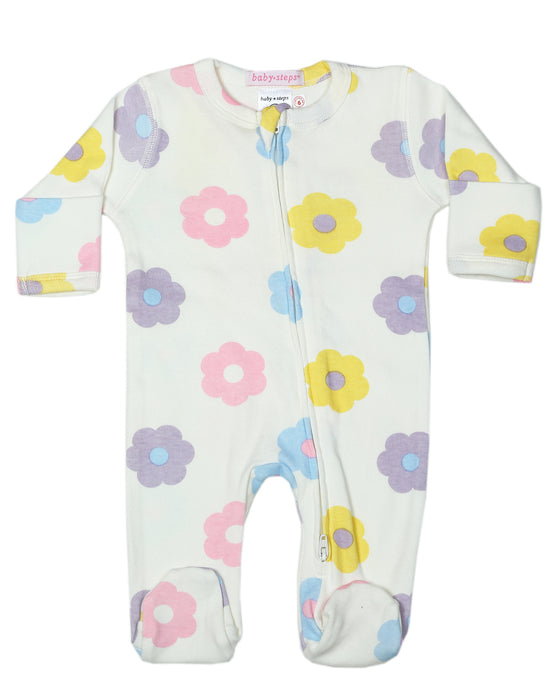 Baby Zipper Footie - Spring Daisy