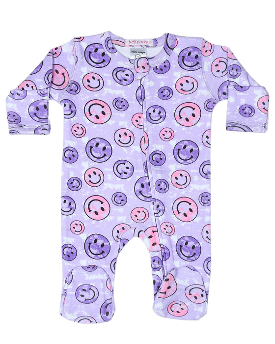 Baby Zipper Footie - Tie Dye Smiley