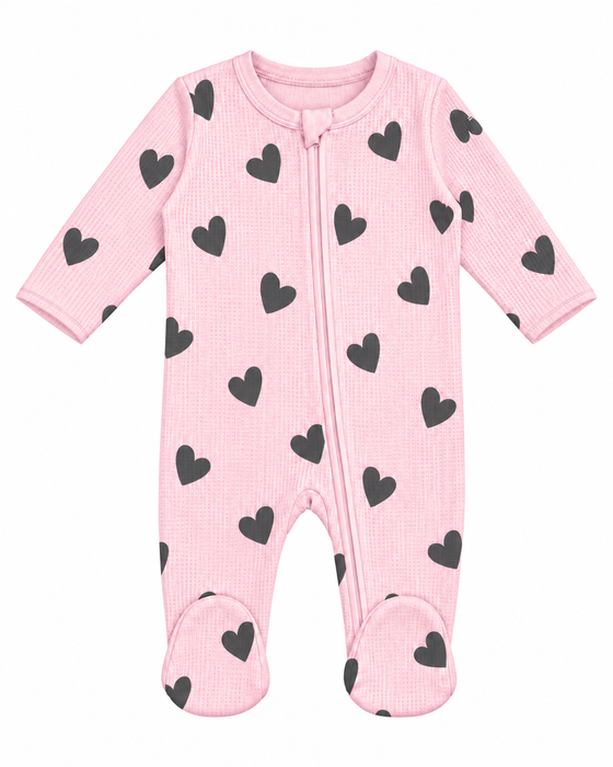 Baby Thermal Footie - Pink Chenille Hearts
