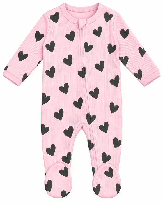 Baby Thermal Footie - Pink Chenille Hearts