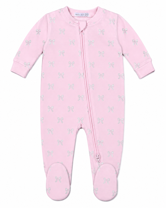 Baby Thermal Footie All-Over Iridescent Bows - Pink