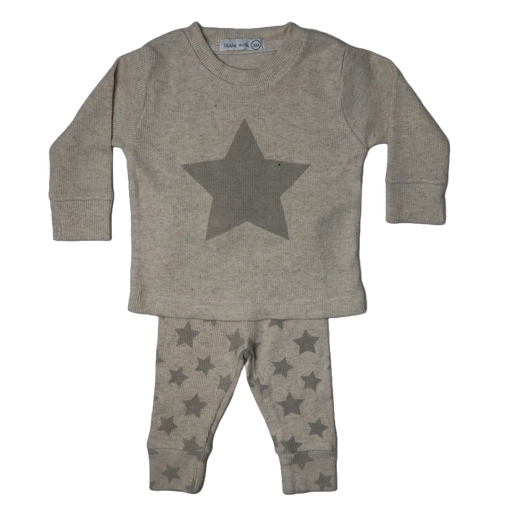 Baby Long Sleeve Tee and Pant Set - Tonal Check Oatmeal (8973424623900)