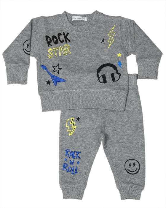 Toddler Rock Doodles French Terry Set - Heather