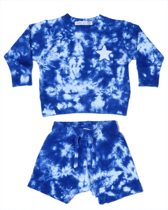 FTSS3787 Baby Tie Dye Sweatshirt and Shorts Set - Cobalt Star (10147301163292) (10587128922396)