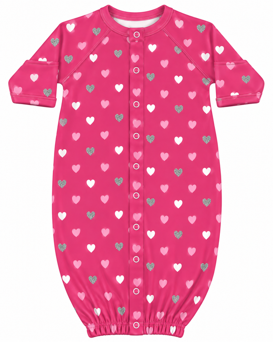 Baby Converter Gown - Pink Glitter Hearts