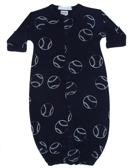 Baby Converter Gown - Baseballs on Navy