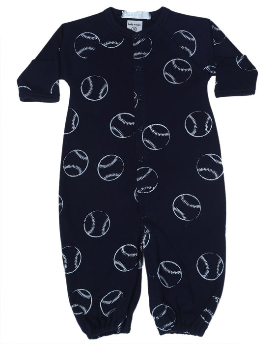 Baby Converter Gown - Baseballs on Navy