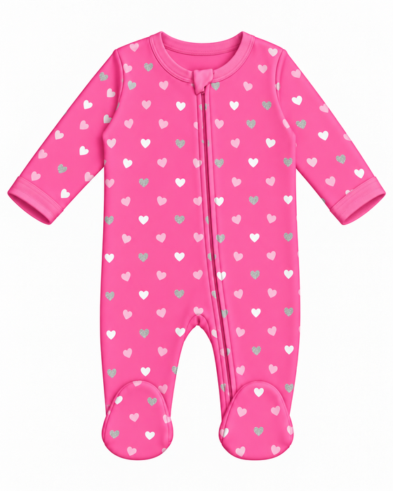 Baby Footie - Hot Pink Glitter Hearts