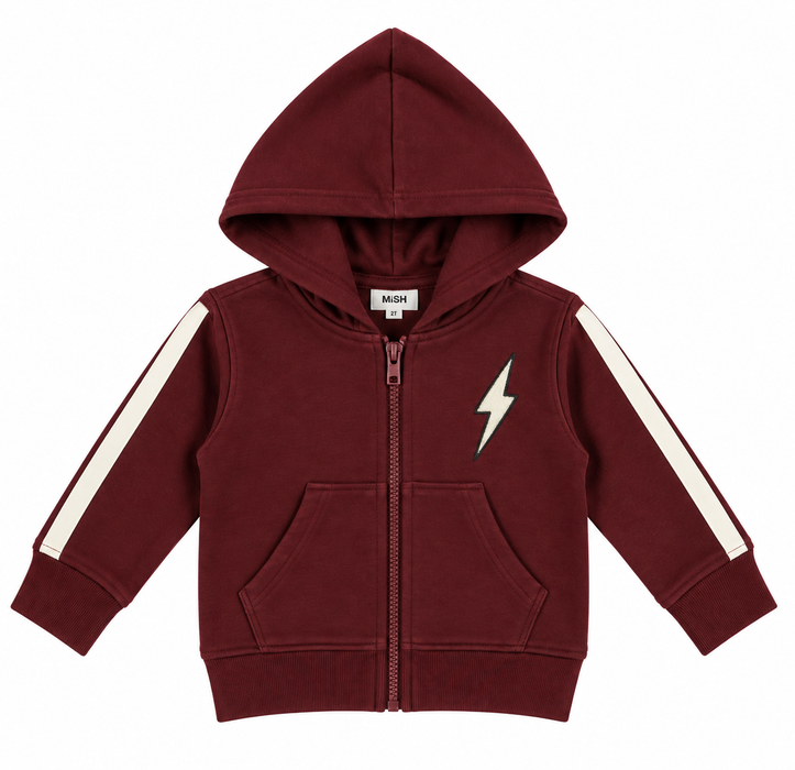 Kids French Terry Taping Zip Hoodie - Burgundy