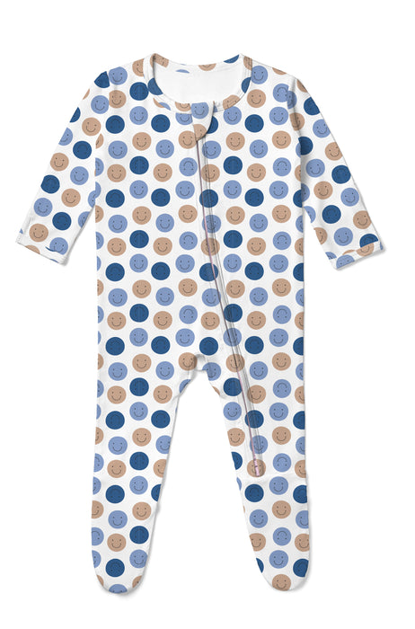 Baby Footie - Blue Smiley Dot