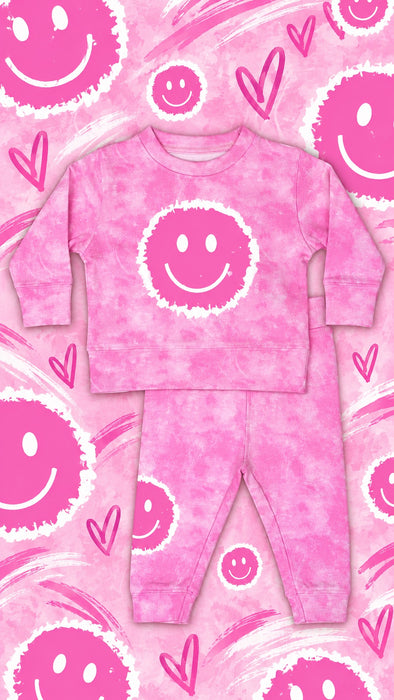 Toddler Tie Dye Smiley Set - Pink