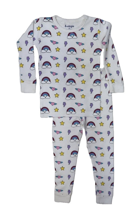 Kids Printed Thermal Pajamas - White Rainbow (8466716950812)