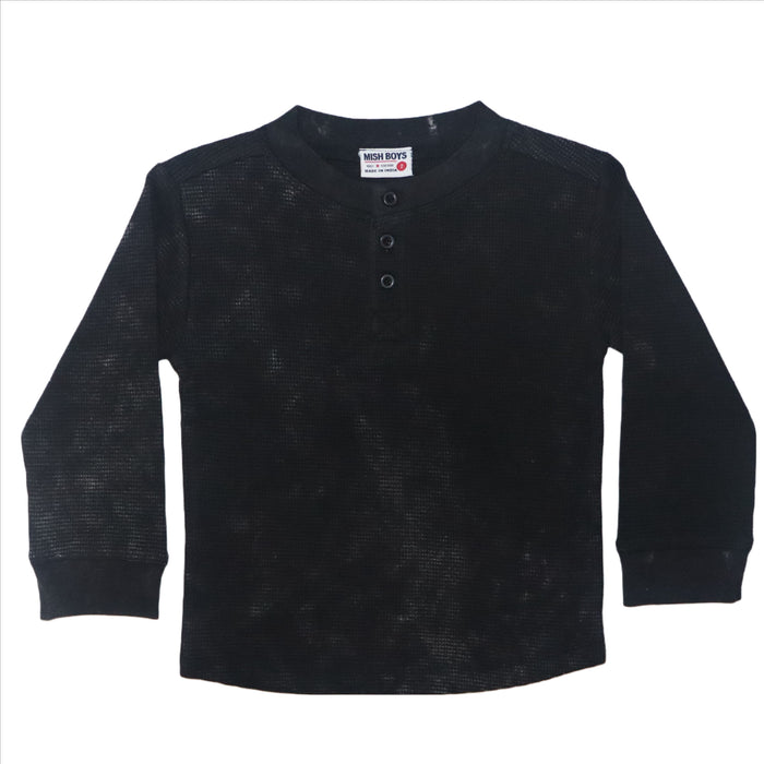 Kids Long Sleeve Henley Enzyme Thermal Shirt - Black (8194791866652)