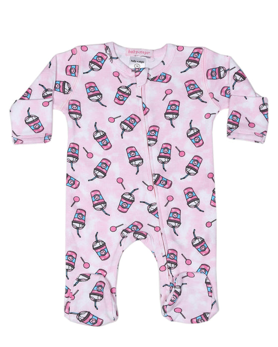 Baby Zipper Footie - Pink Drink