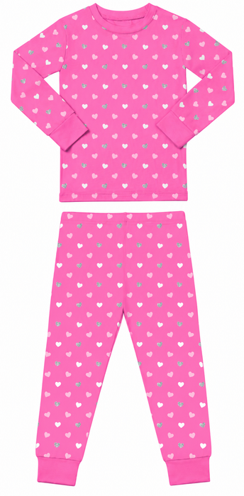 Kids Pajamas - Pink Glitter Hearts