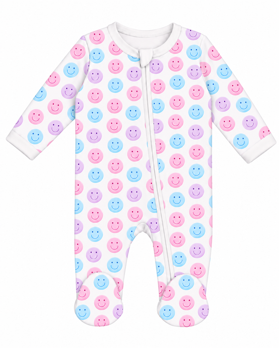 Baby Footie - Pink Smiley Dot