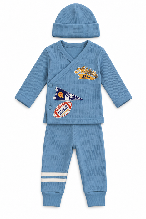 Baby Thermal 3 Piece Set - Varsity Football - Dusty Blue