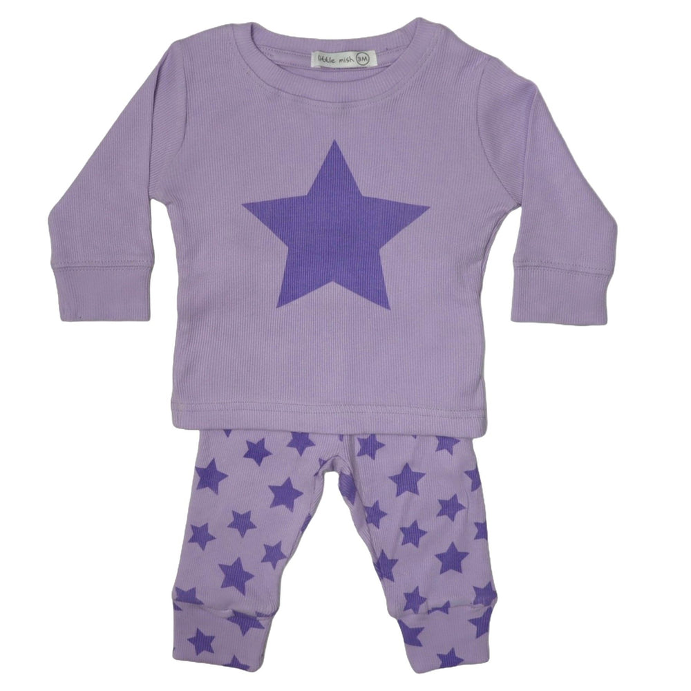 Baby Long Sleeve Tee and Pant Set - Tonal Star Lilac (8973831930140)