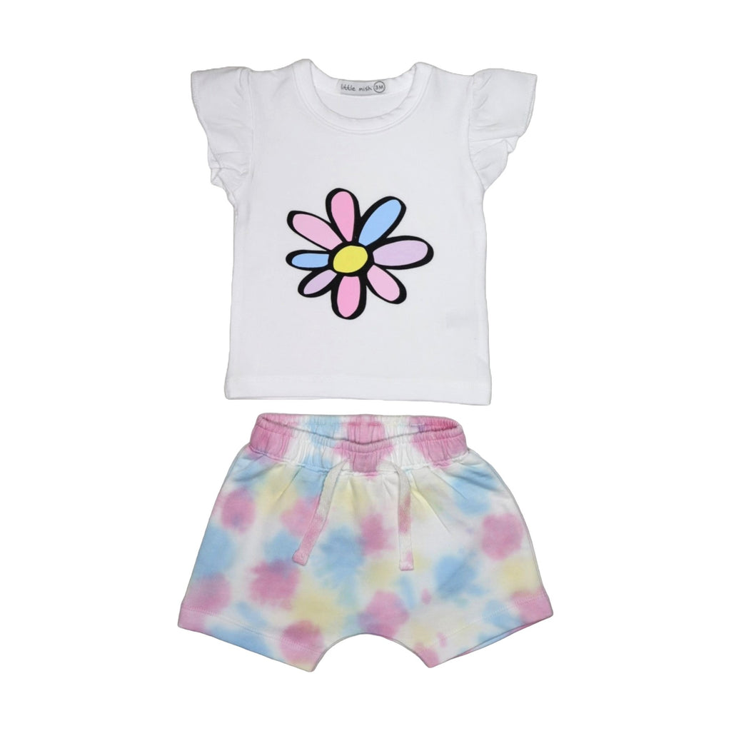 😎Baby Flutter Tee and Shorts Set - Tie Dye Flower