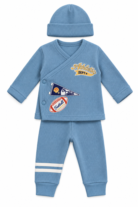 Baby Thermal 3 Piece Set - Varsity Football - Dusty Blue