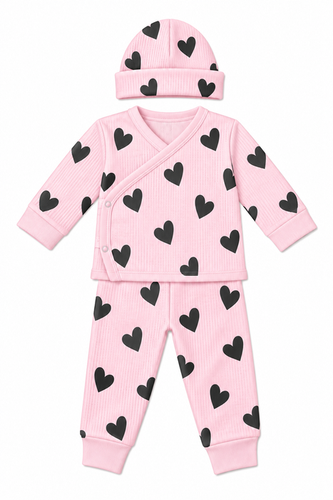 Baby Thermal 3 Piece Set - Pink Chenille Hearts