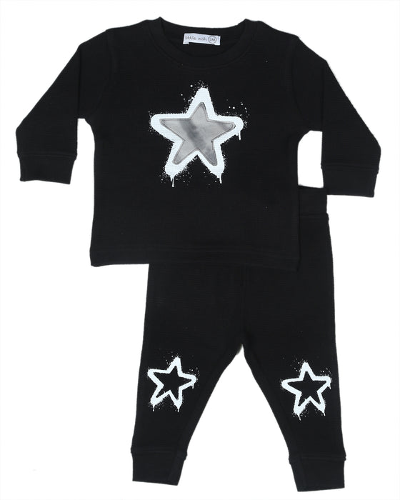 Toddler Tie Dye Star Thermal Set - Black