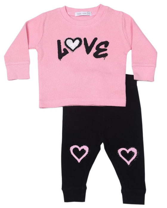 Toddler Graffiti Heart Thermal Set - Pink
