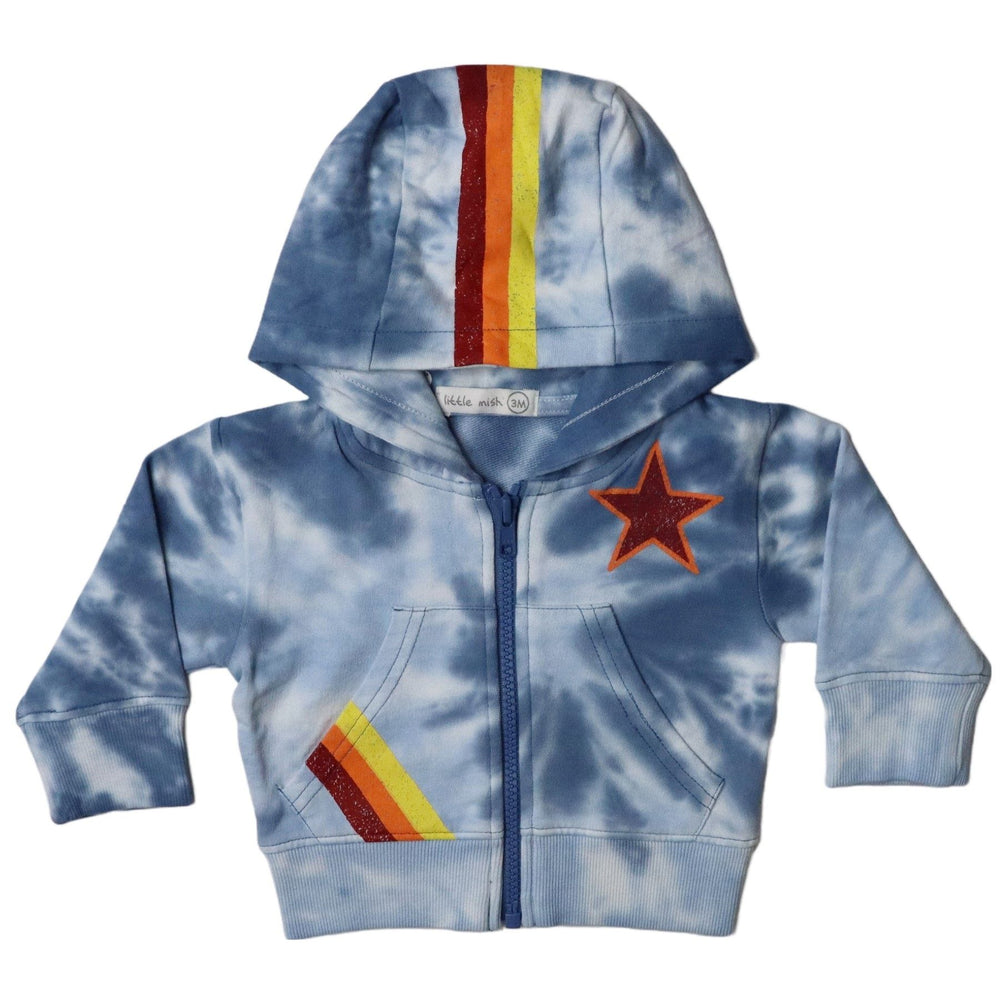 Baby Zip Hoodie - Denim Tie Dye Stripes and Stars (8084521648412)