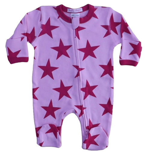Baby Zipper Footie - Large Star Pink (8466947014940)