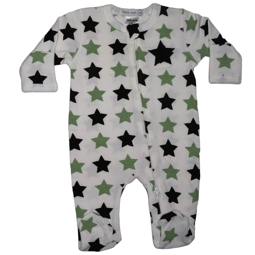 Baby Zipper Footie - Checker Star Olive (8373237842204)