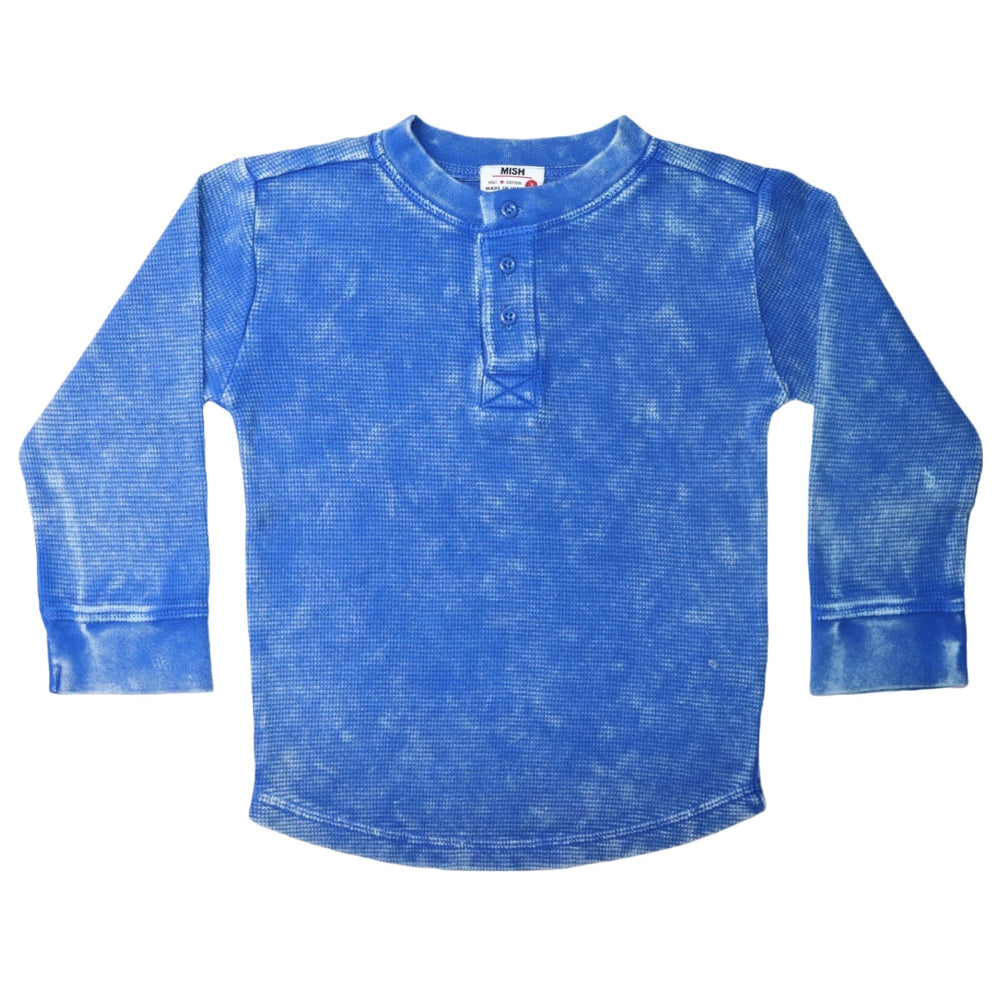 Kids Long Sleeve Henley Enzyme Thermal Shirt - Cobalt (8194793406748)