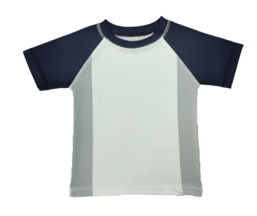 SS24 Kids Rash Guard - Short Navy Sleeves/White/Grey (8351392203036)