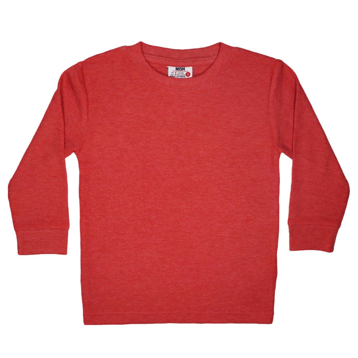 Kids Long Sleeve Distressed Thermal Shirt - Heathered Red (8376672585)