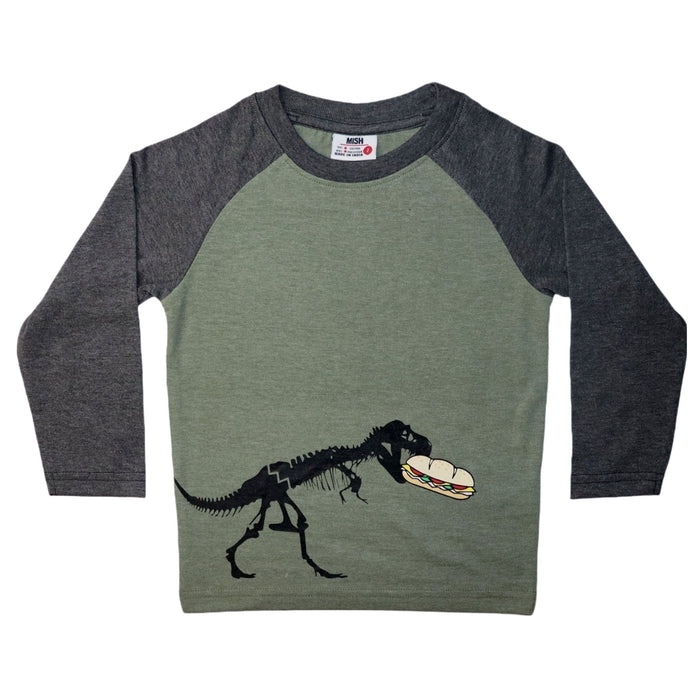 Kids Long Sleeve Raglan Shirt - Dino Sub (8186311901468)