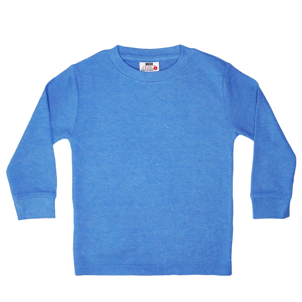 Kids Thermal Long Sleeve Distressed Solid Shirt - Distressed Cobalt