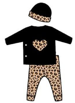 NEW! Little Mish Thermal 3 Piece Set - Black Leopard Heart (6767156592715)