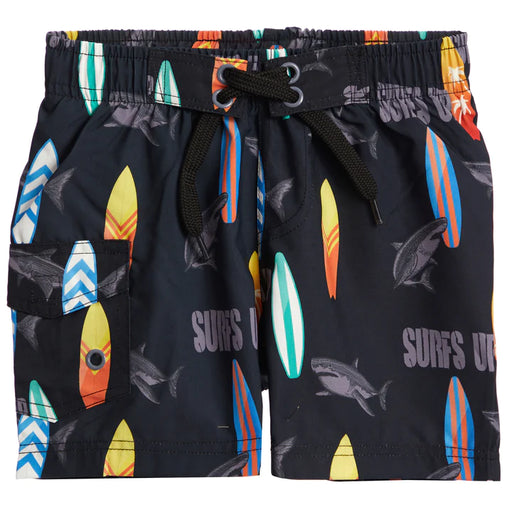 Kids Board Shorts - SURFS UP - Black (8015208284444)