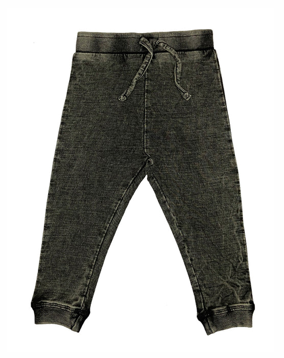 Distressed Denim Knit Jogger Pants - Black Denim (1484197462091)